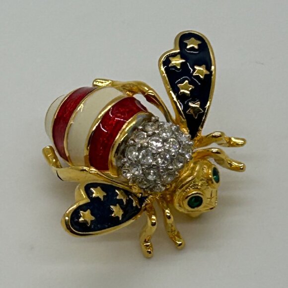 Joan Rivers Jewelry - Joan Rivers Patriotic Bee Brooch Stats and Stripes Red White Blue Enamel America